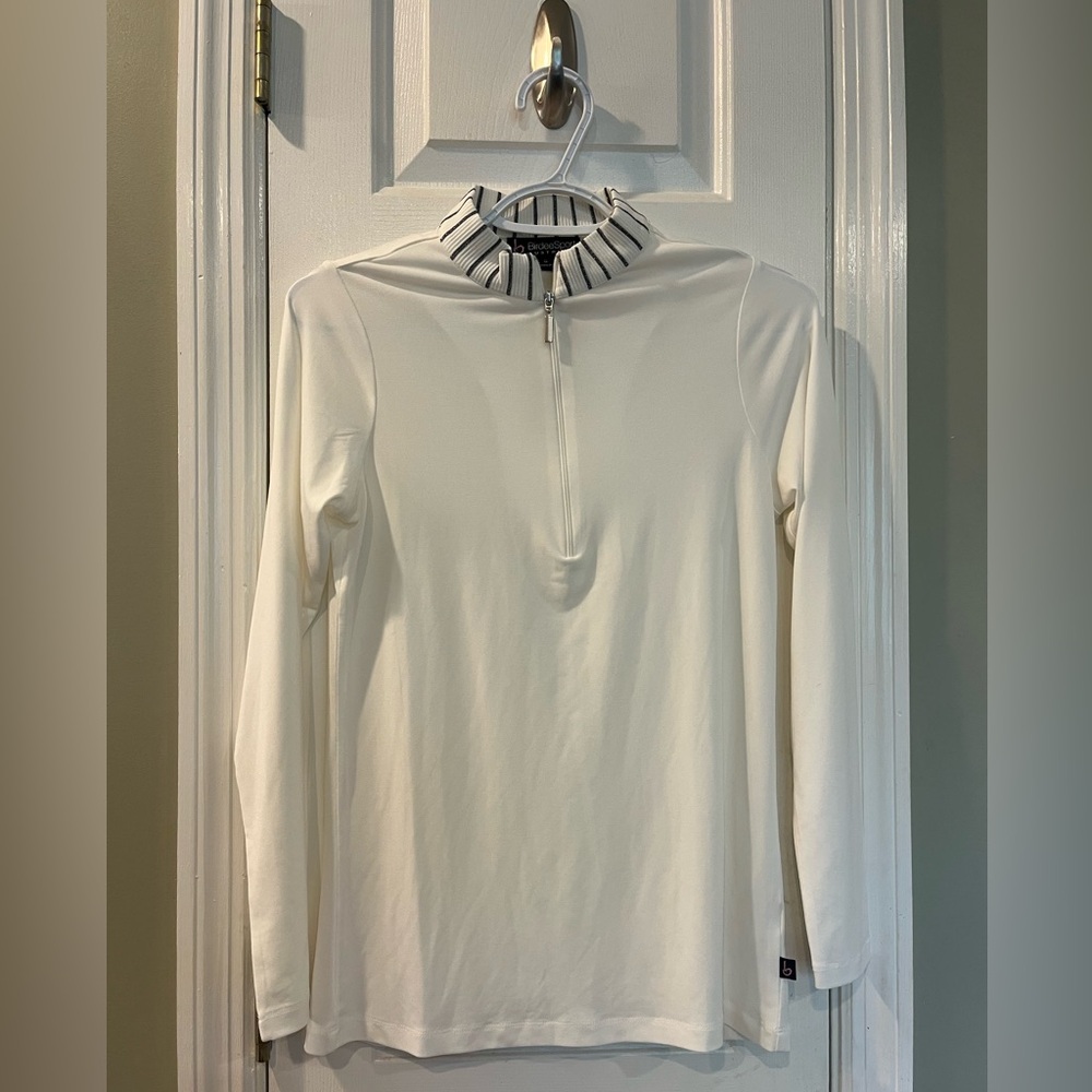 BirdeeSport Golf White Long Sleeve Top‎ with Striped Collar small